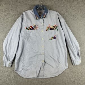 Vintage Solutions Original Shirt Women's XL Long Sleeve Button Christmas (Stains